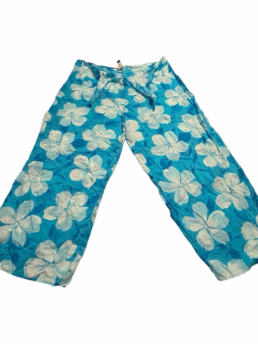 Sessa Tropical Hibiscus Floral Wide Leg Pants Women Large 100% Cotton